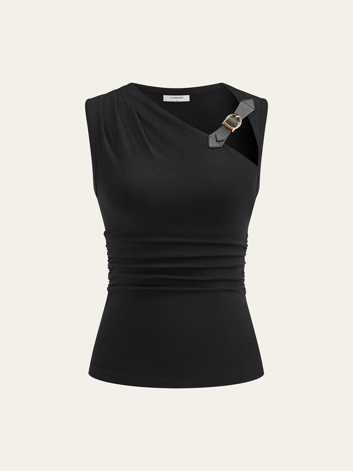Asymmetric Ruched Top with Buckle Detail