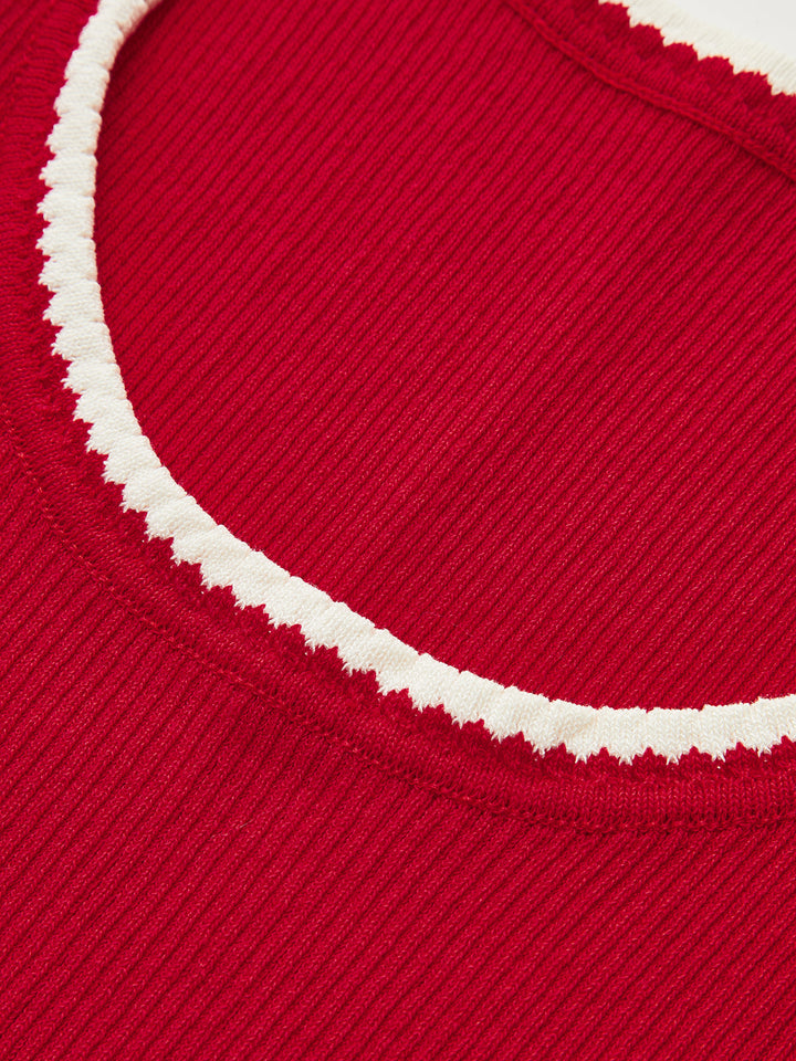 Contrast Scalloped Trim Ribbed Knit Tank Top