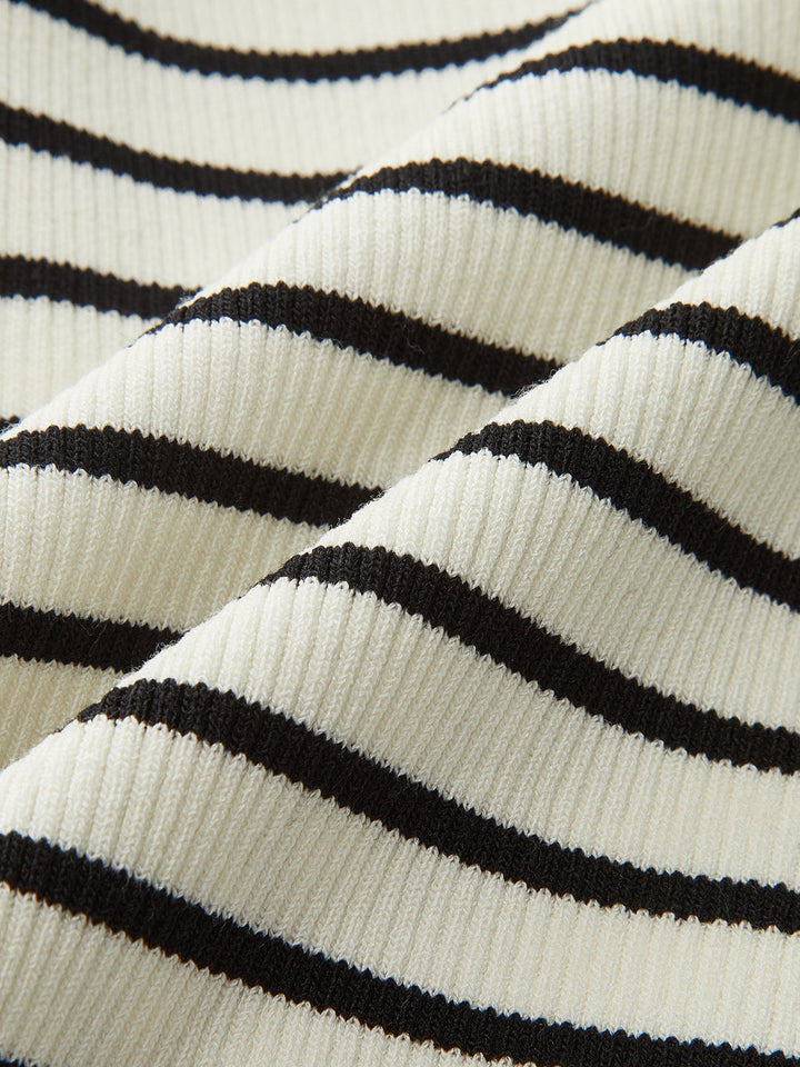 Striped Off-Shoulder Metal Button Knit Top