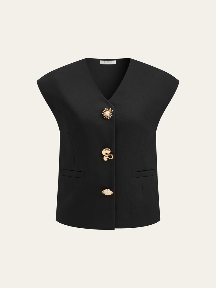 Metal Detail Cap Sleeve Vest