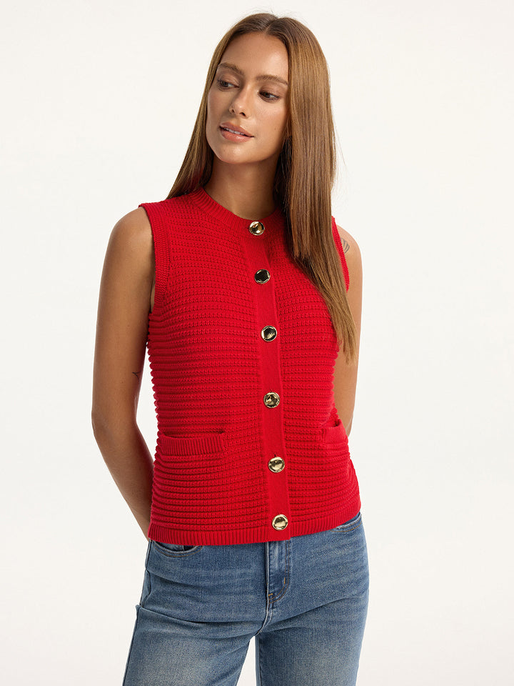Metal Button Pocket Sweater Vest