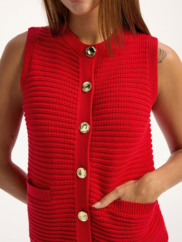 Metal Button Pocket Sweater Vest