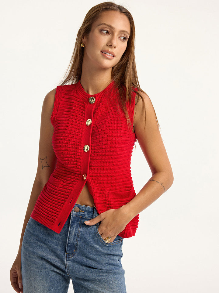 Metal Button Pocket Sweater Vest