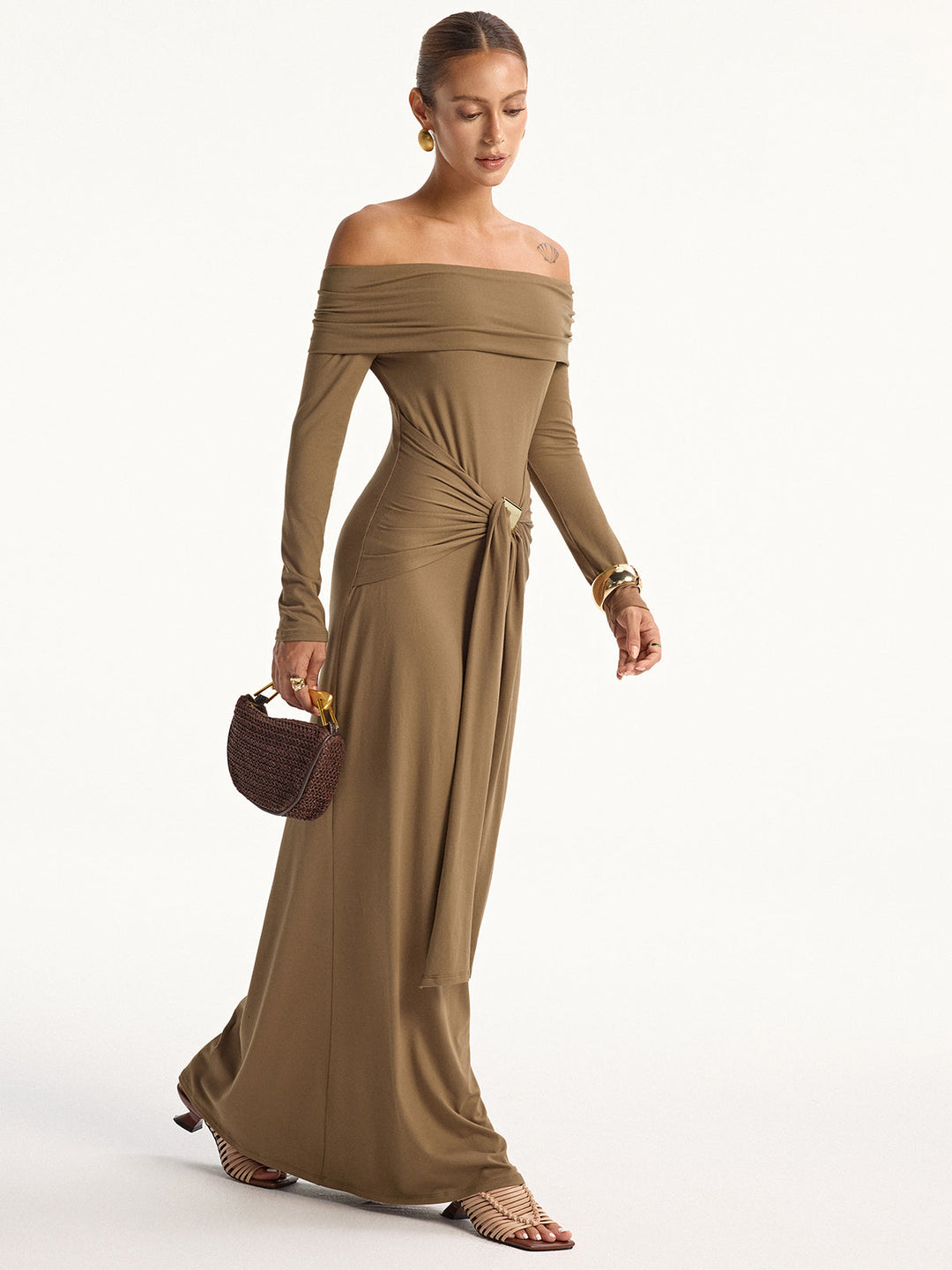 Off-Shoulder Long Sleeve Maxi Dress