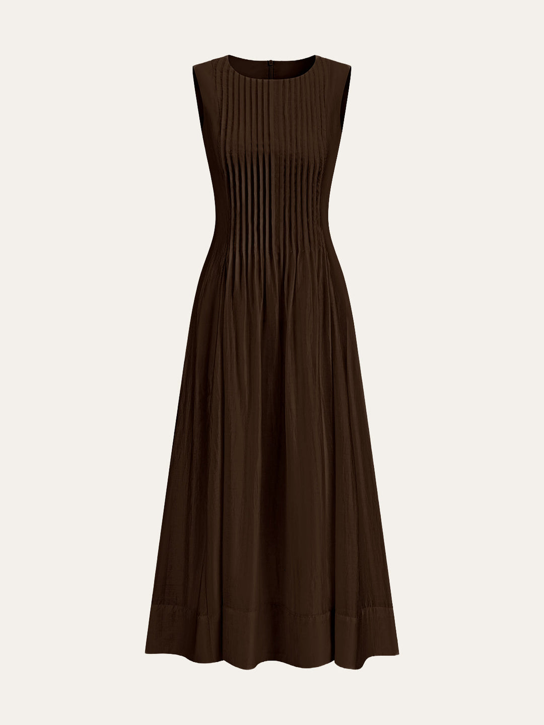 Semi-Sheer Tencel Pleated Sleeveless Midi Dress