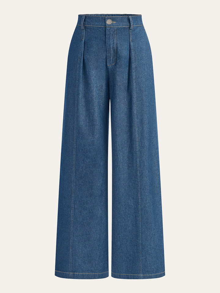 Mid-Waisted Wide-Leg Denim Pants