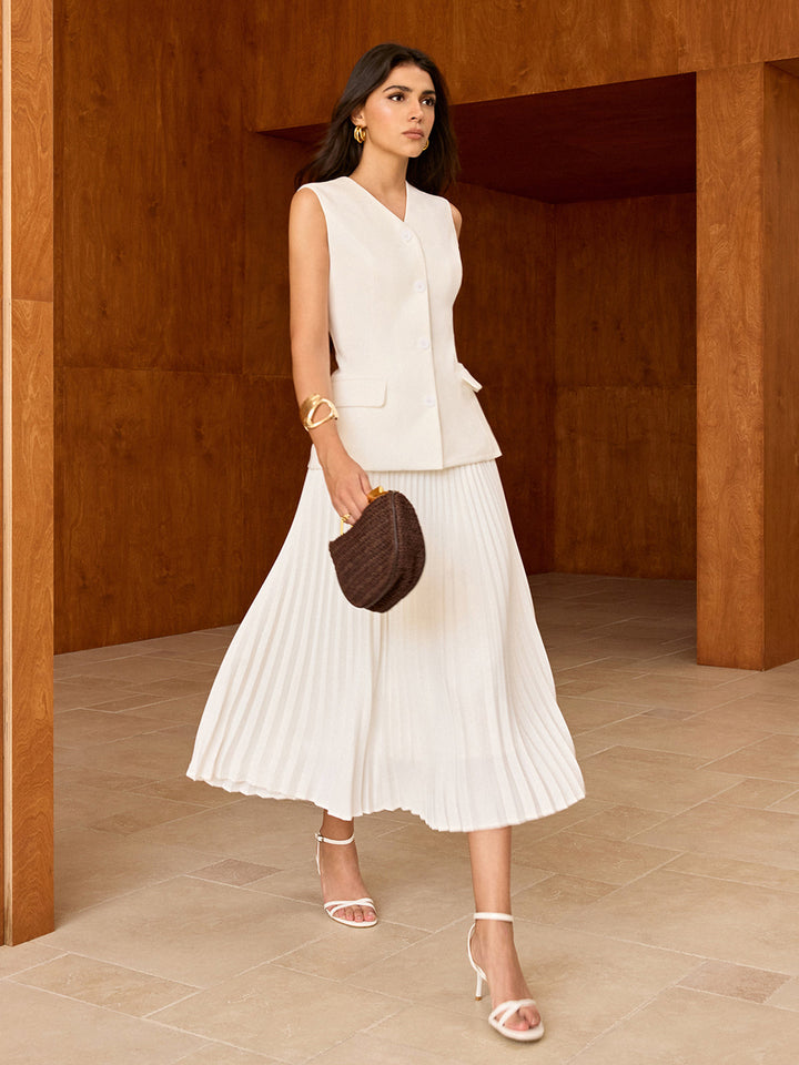 Elasticated Waist Pleated Midi Skirt