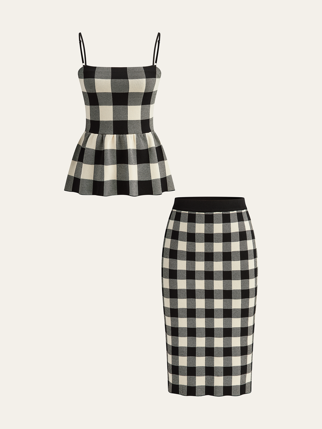 Checkered Cami Peplum Top and Skirt Set