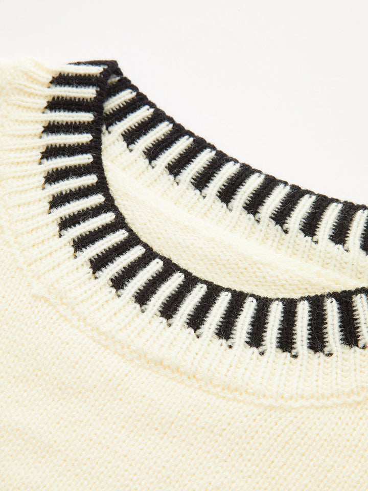 Contrast Striped Trim Short Sleeve Knit Top