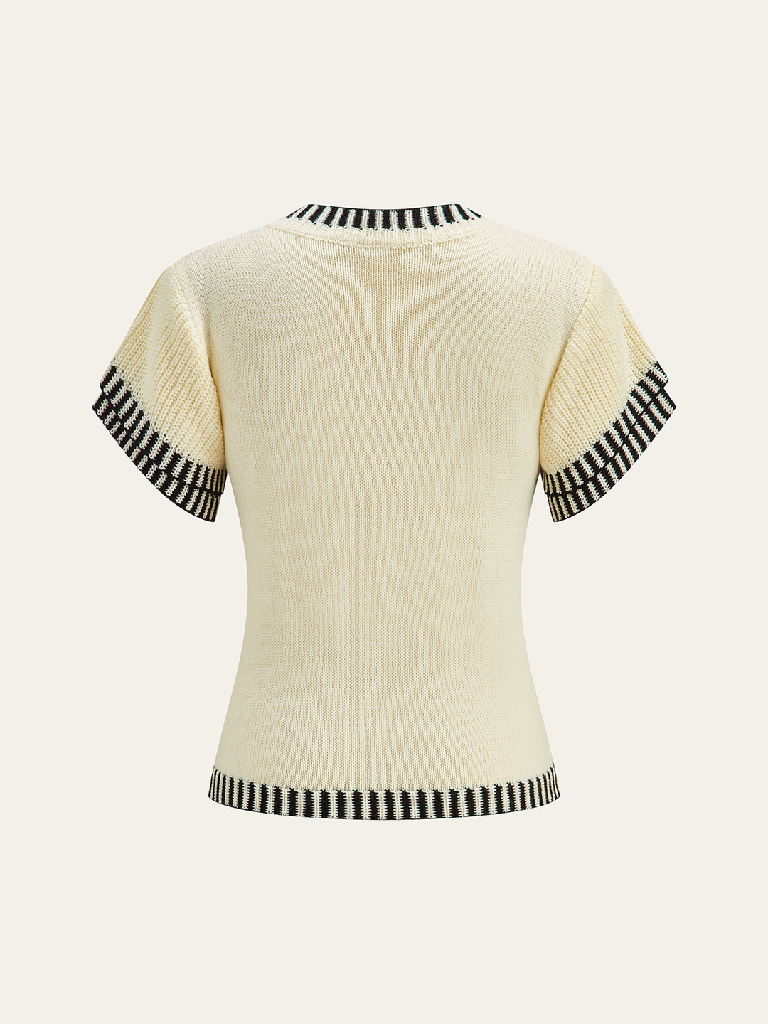 Contrast Striped Trim Short Sleeve Knit Top