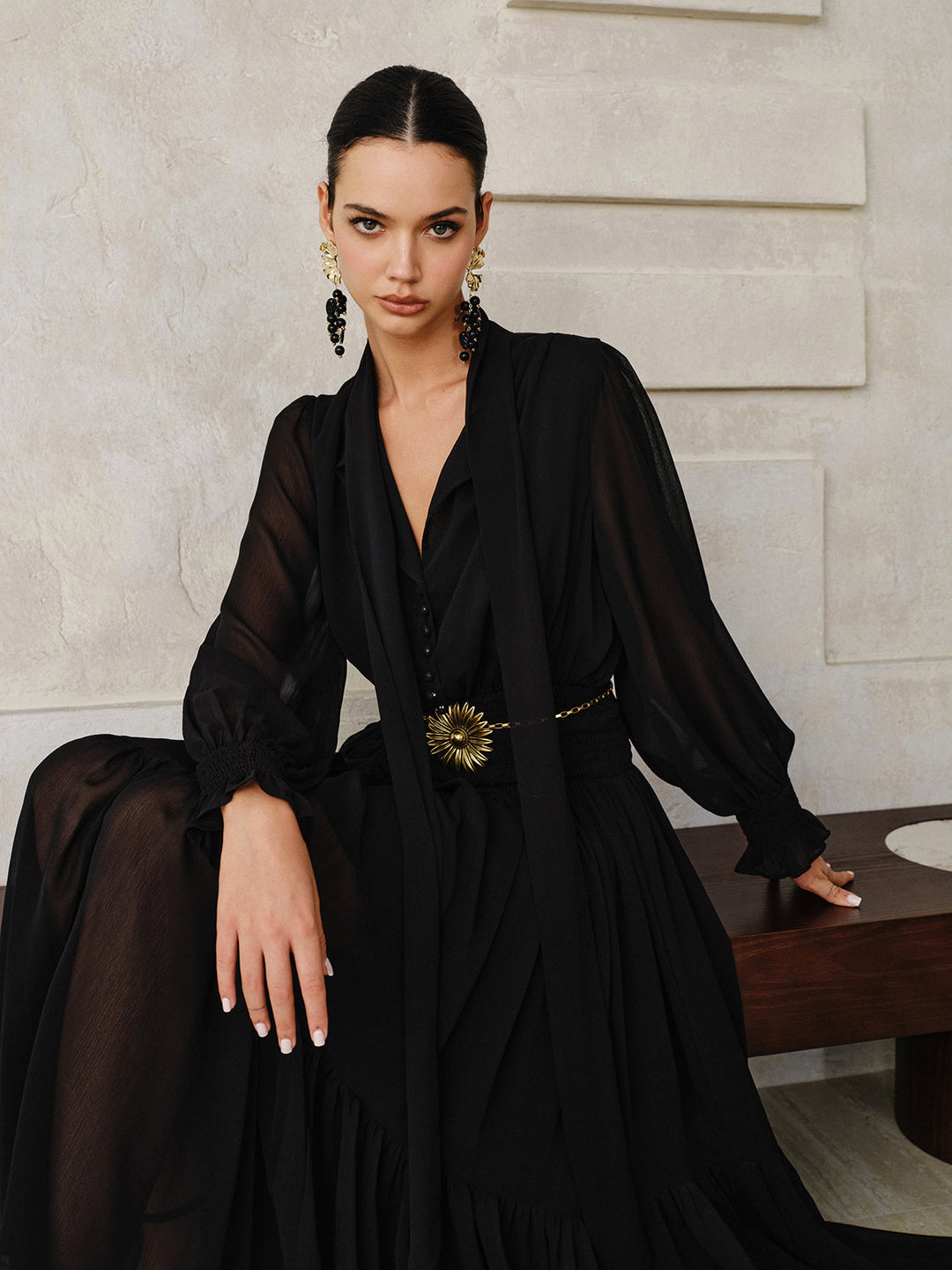 Chiffon Maxi Dresse with Scarf