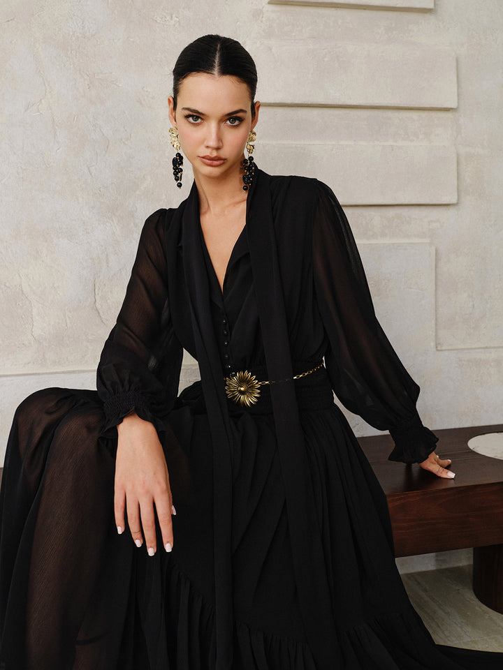 Chiffon Maxi Dresse with Scarf