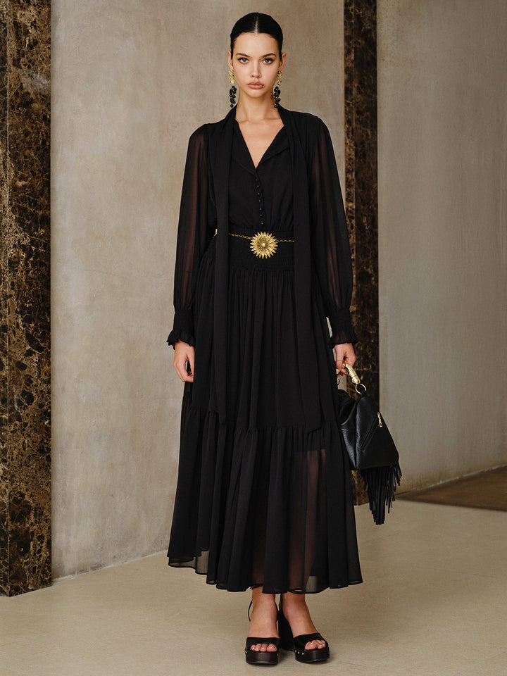 Chiffon Maxi Dresse with Scarf