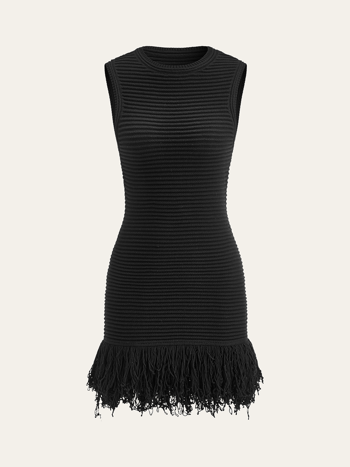 Sleeveless Fringe Hem Sweater Dress