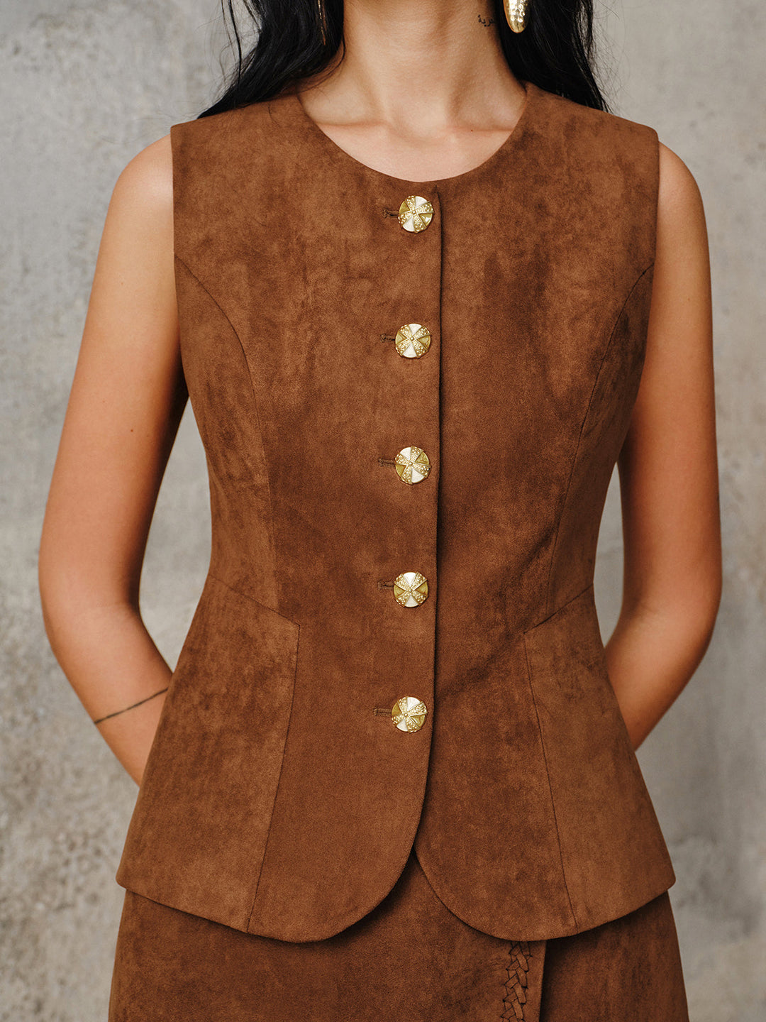 Suede Metal Button Vest