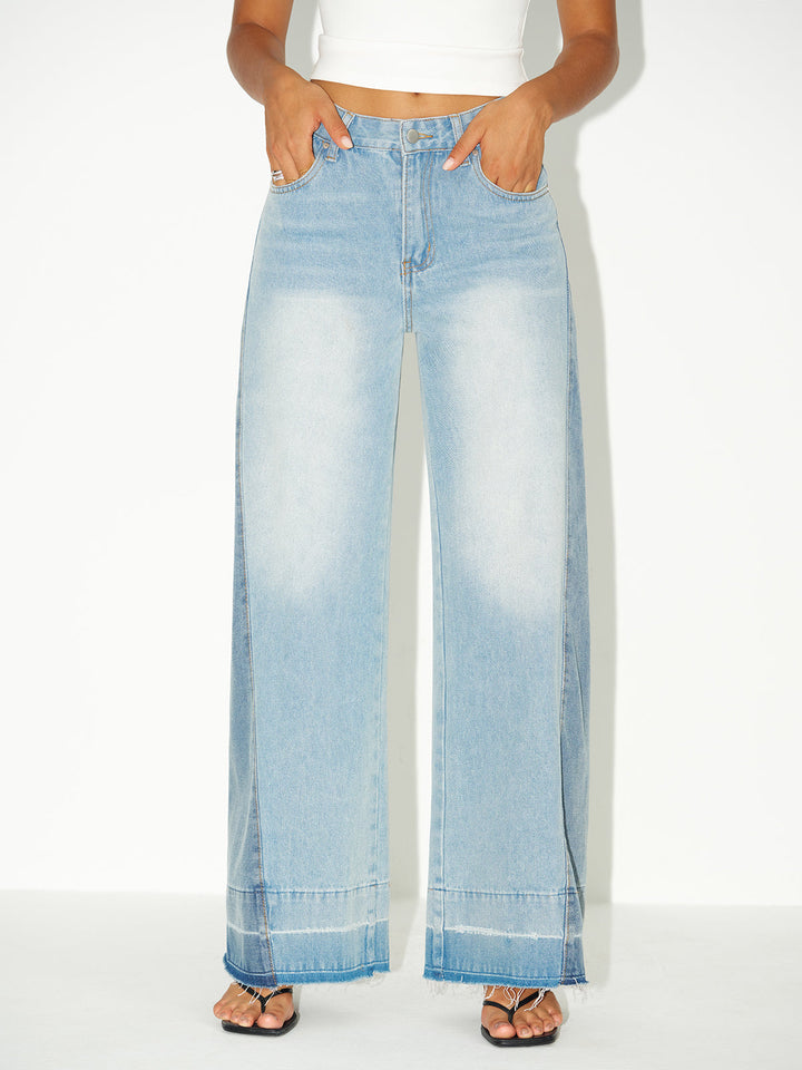 Contrast Panel Wide-Leg Jeans