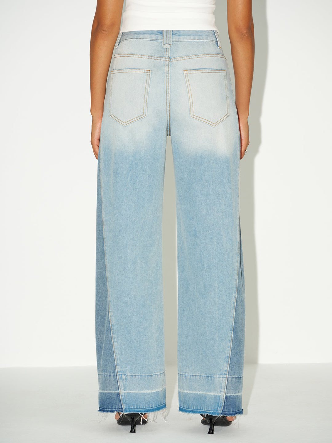 Contrast Panel Wide-Leg Jeans