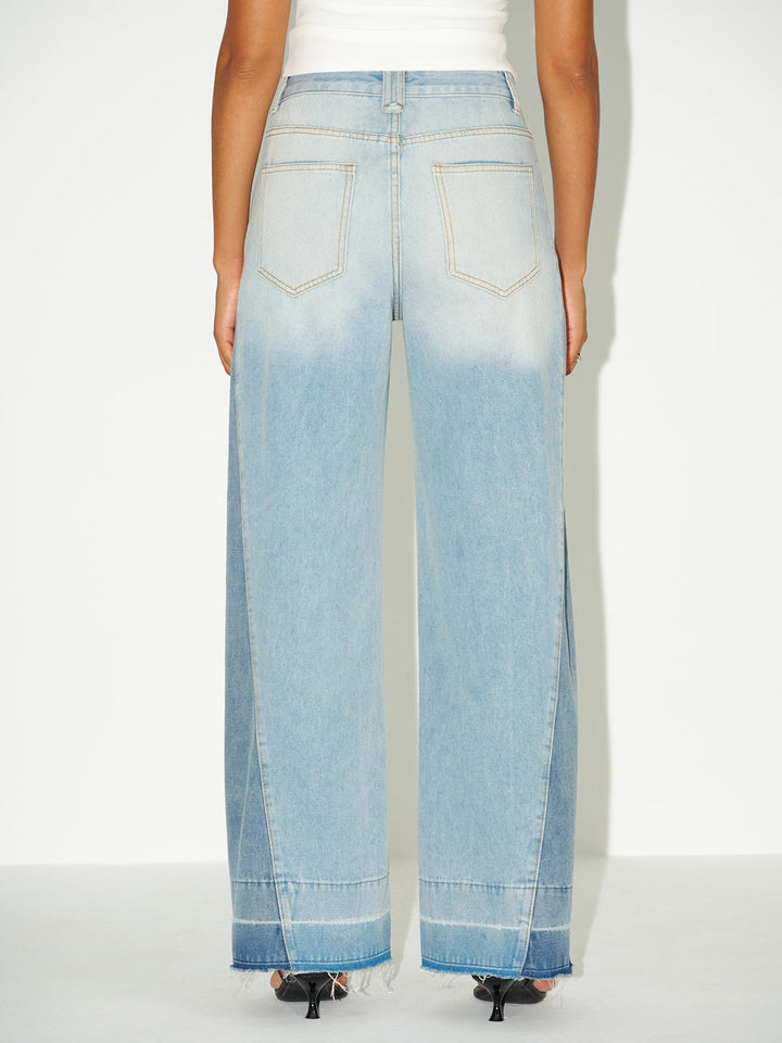 Contrast Panel Wide-Leg Jeans