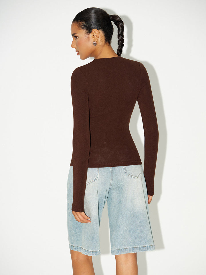 Bra-Free V-Neck Long-Sleeve Top