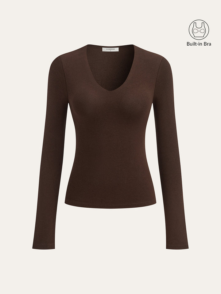 Bra-Free V-Neck Long-Sleeve Top