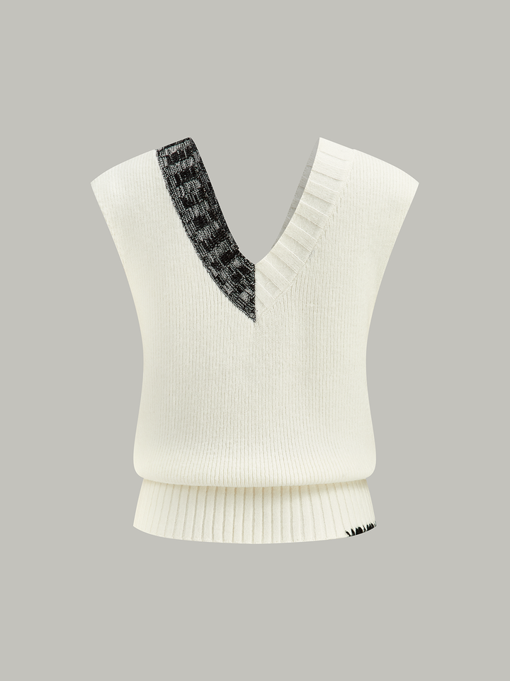 Two-Tone Reversible V-Neck Knit Vest