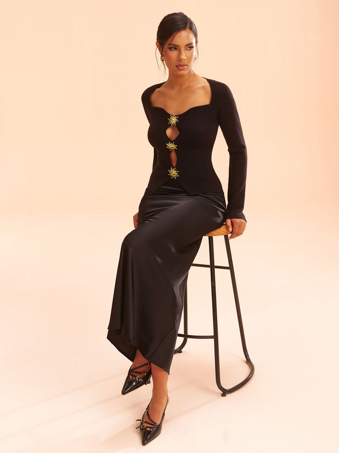 Metal Detail Cut-Out Knit Top