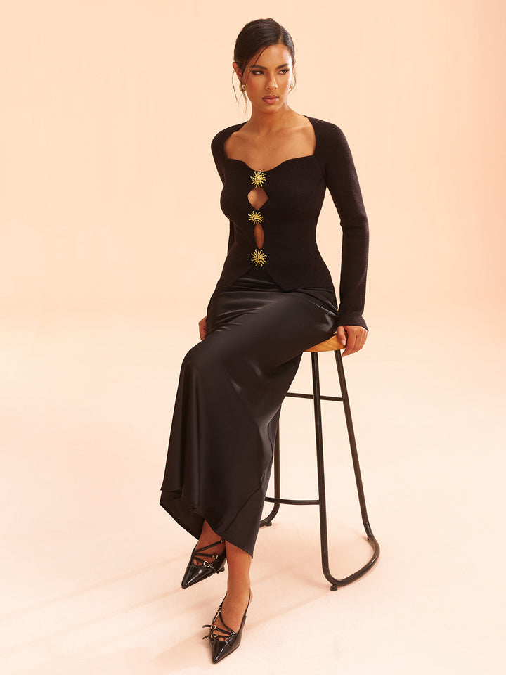 Metal Detail Cut-Out Knit Top