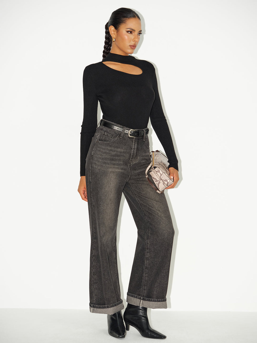 Cut-Out Long-Sleeve Knit Top