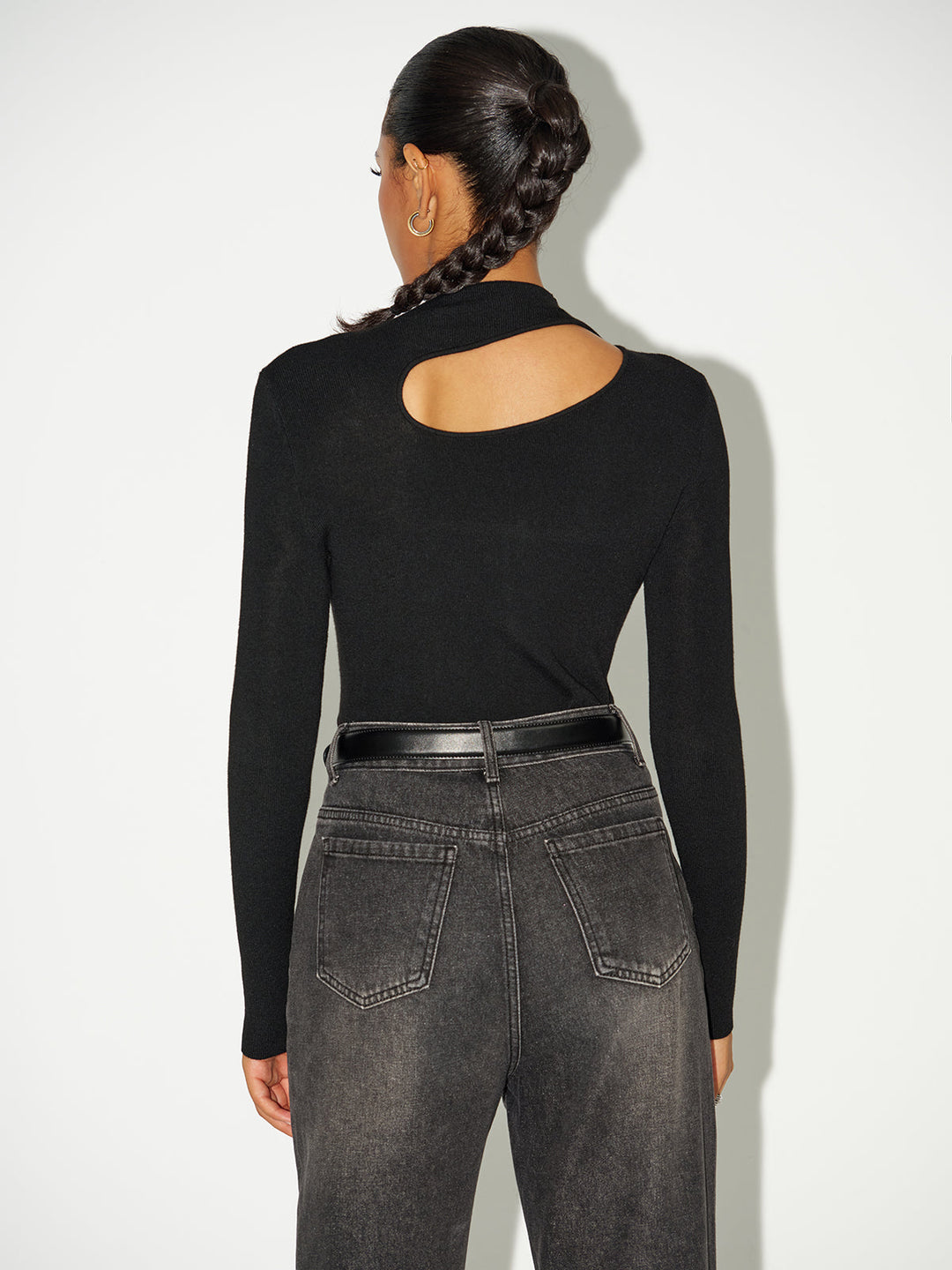 Cut-Out Long-Sleeve Knit Top