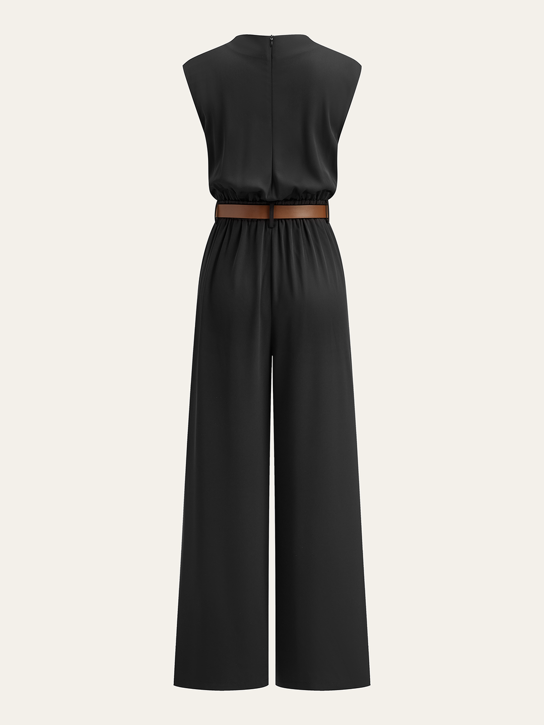 Belted Mock Neck Wide-Leg Jumpsuit