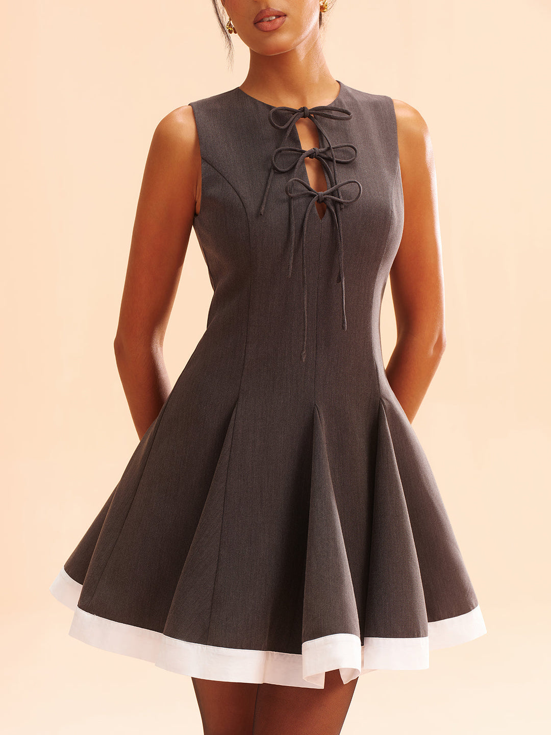 Bow-Tie Front Contrast Trim Mini Dress