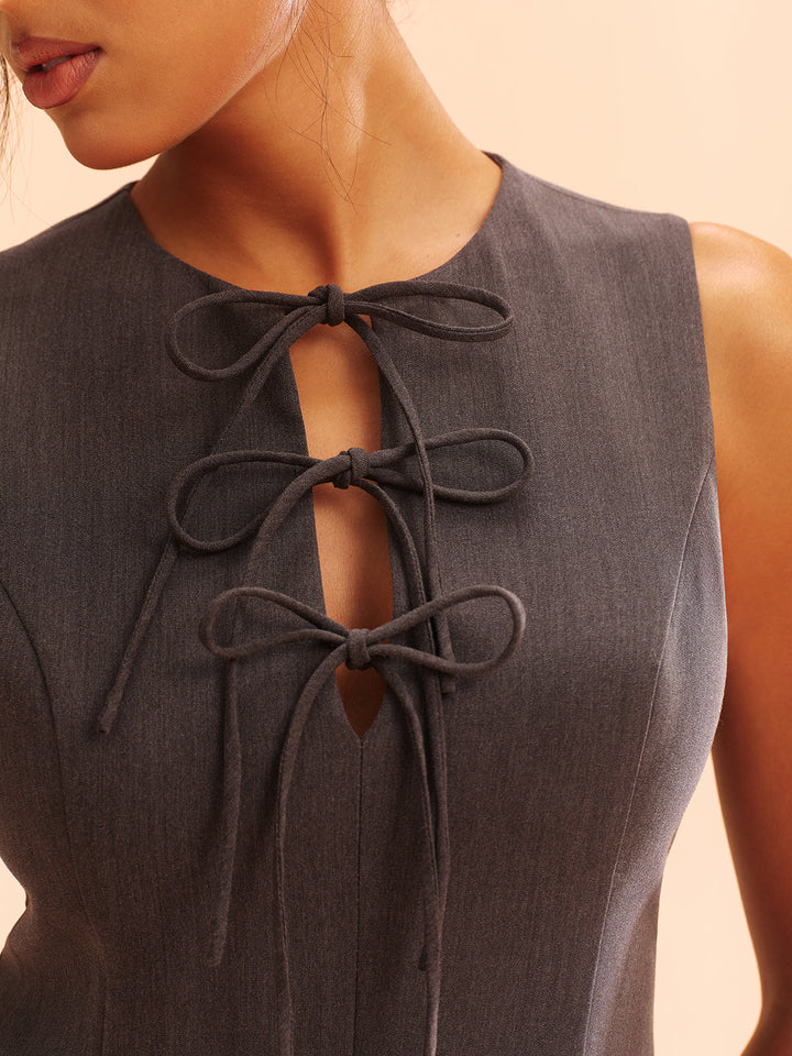 Bow-Tie Front Contrast Trim Mini Dress