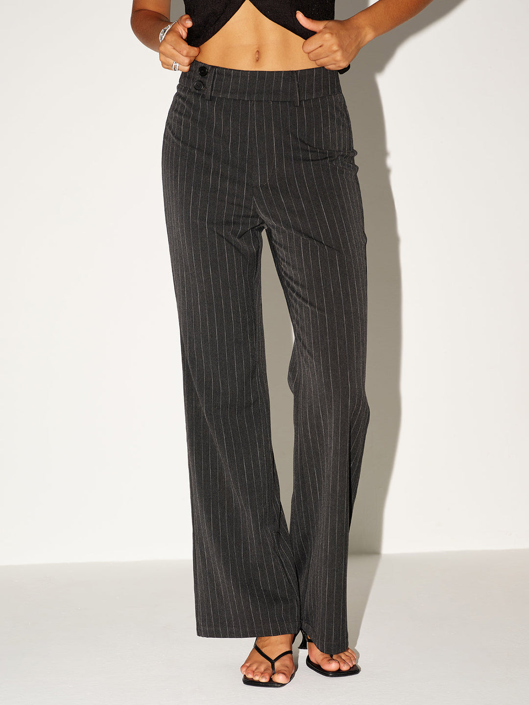 Pinstripe Low-Waist Pants