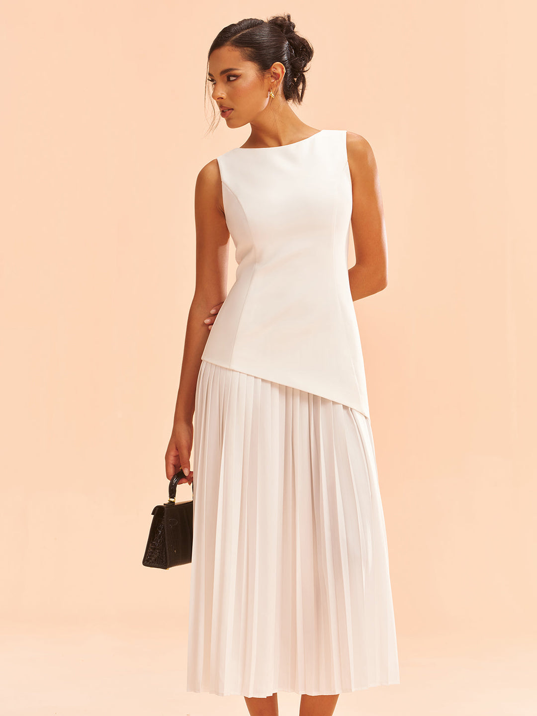 Sleeveless Asymmetric Pleated Midi Dress