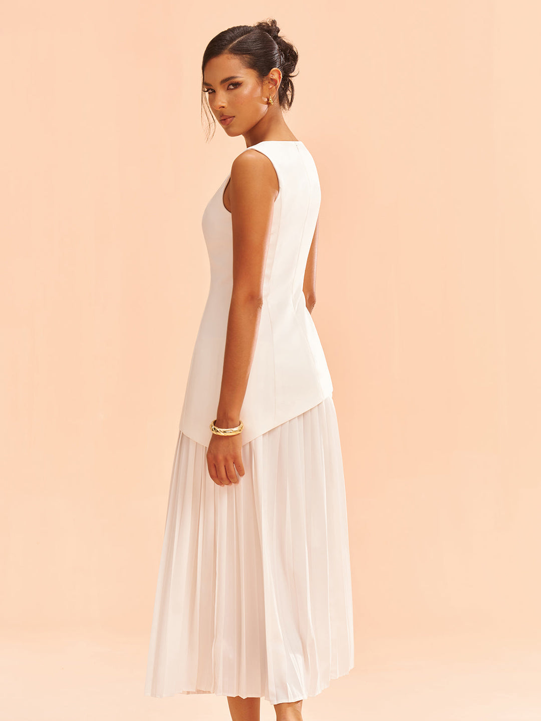 Sleeveless Asymmetric Pleated Midi Dress