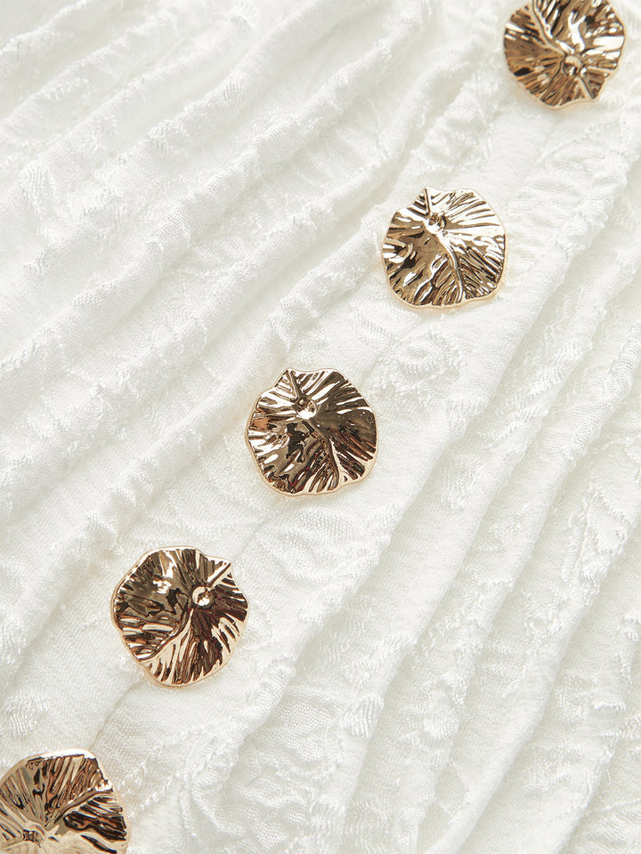 Textured Button Peplum Top