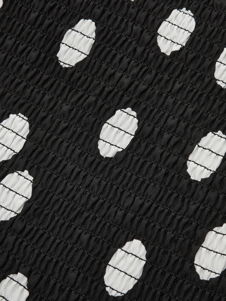 Strapless Polka Dot Ruched Maxi Dress