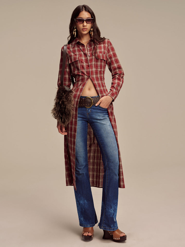 Plaid Button Front Shirt Dress