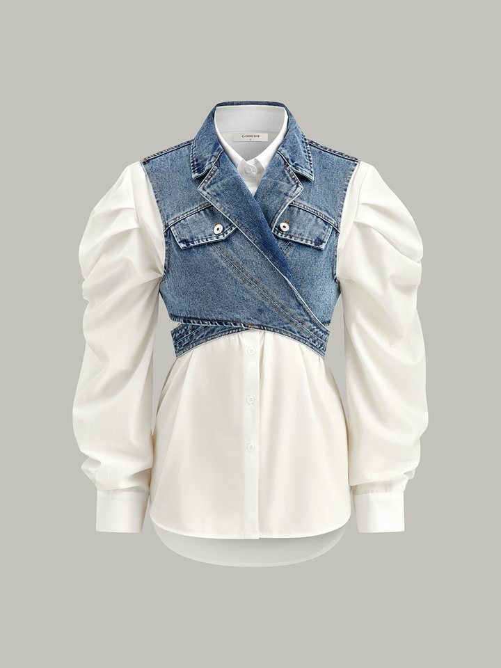 Asymmetric Wrap Denim Lapel Crop Vest