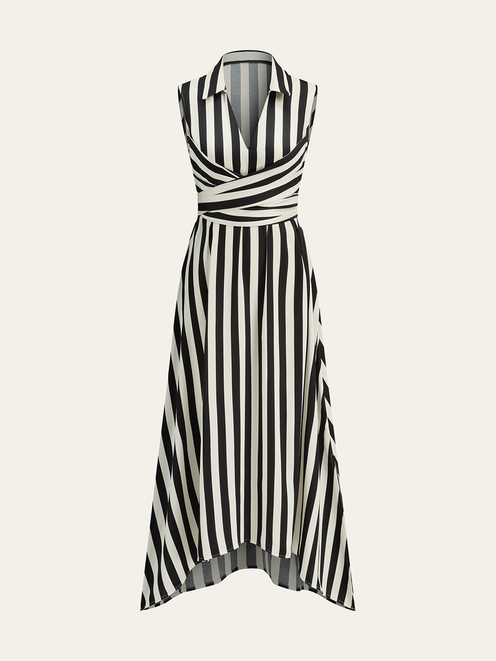 Striped Collared Sleeveless Maxi Dress