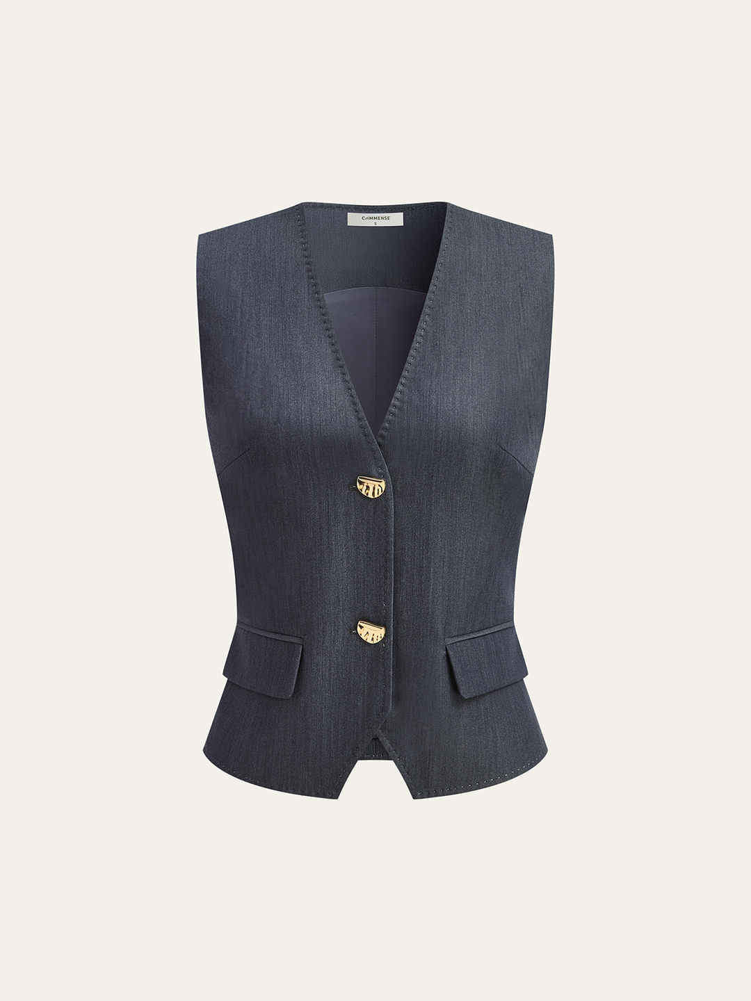 Metal Button V-Neck Vest