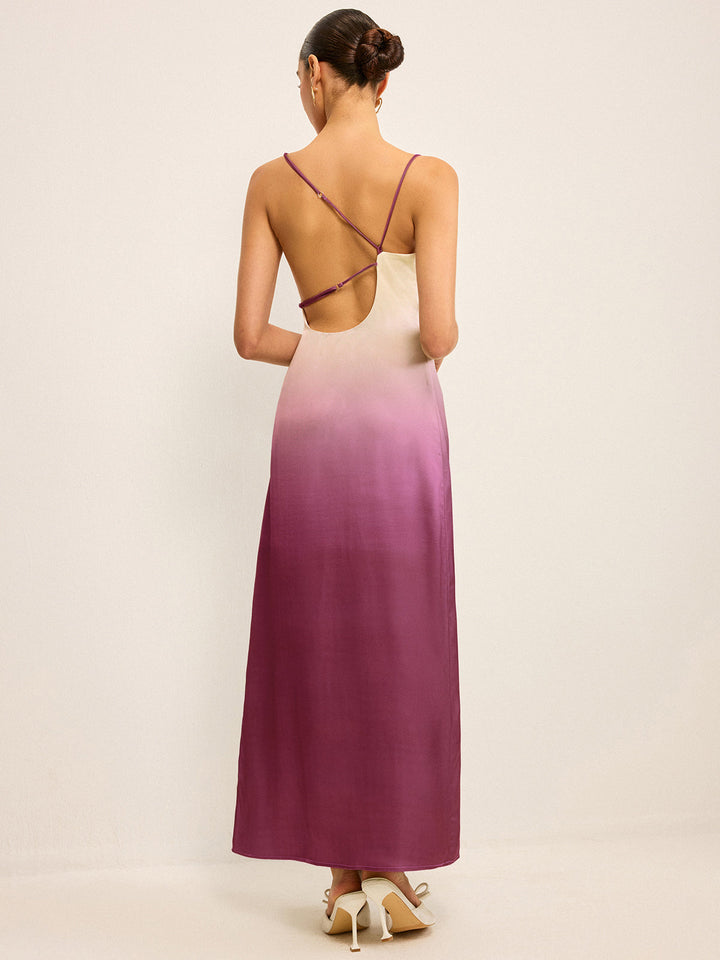Gradient Asymmetrical Strap Maxi Dress