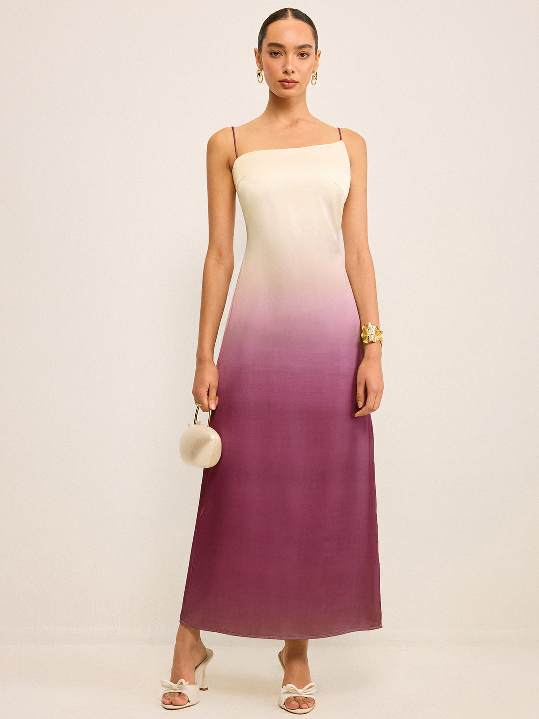 Gradient Asymmetrical Strap Maxi Dress