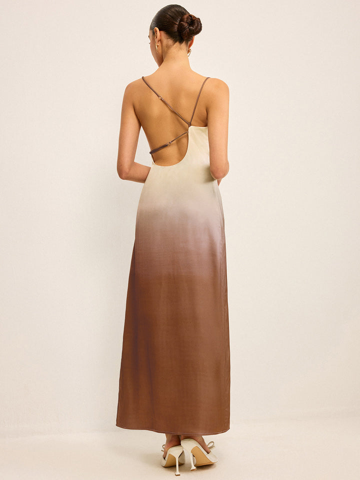 Gradient Asymmetrical Strap Maxi Dress