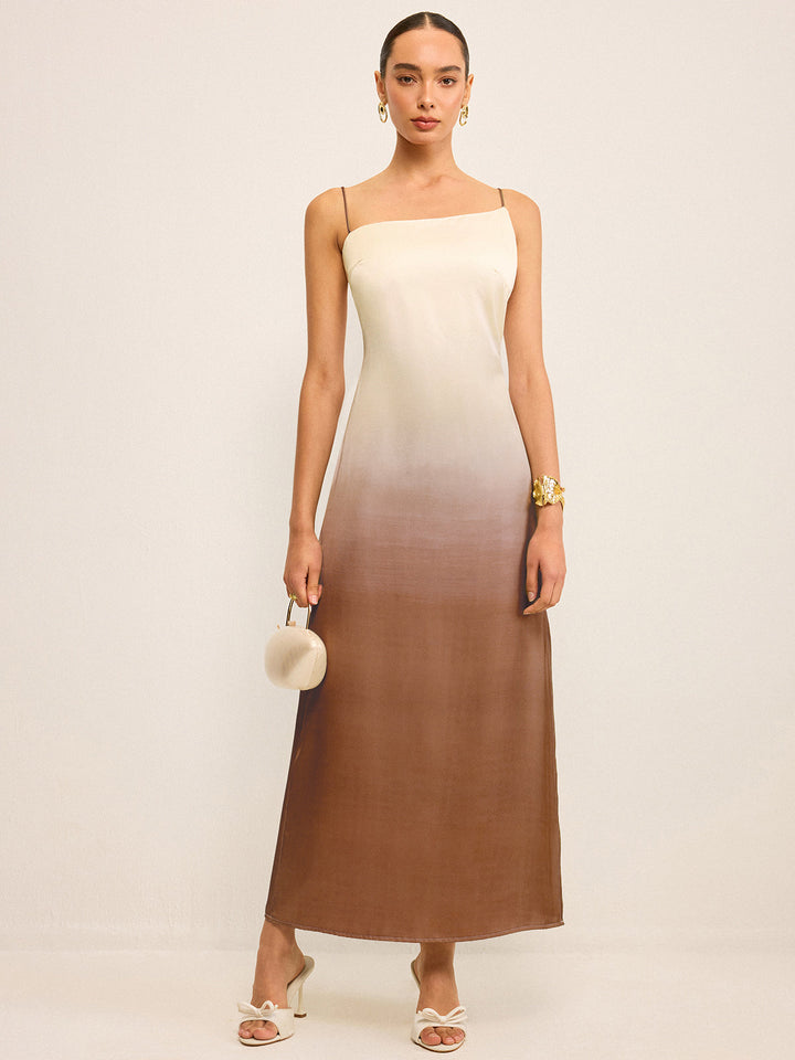 Gradient Asymmetrical Strap Maxi Dress