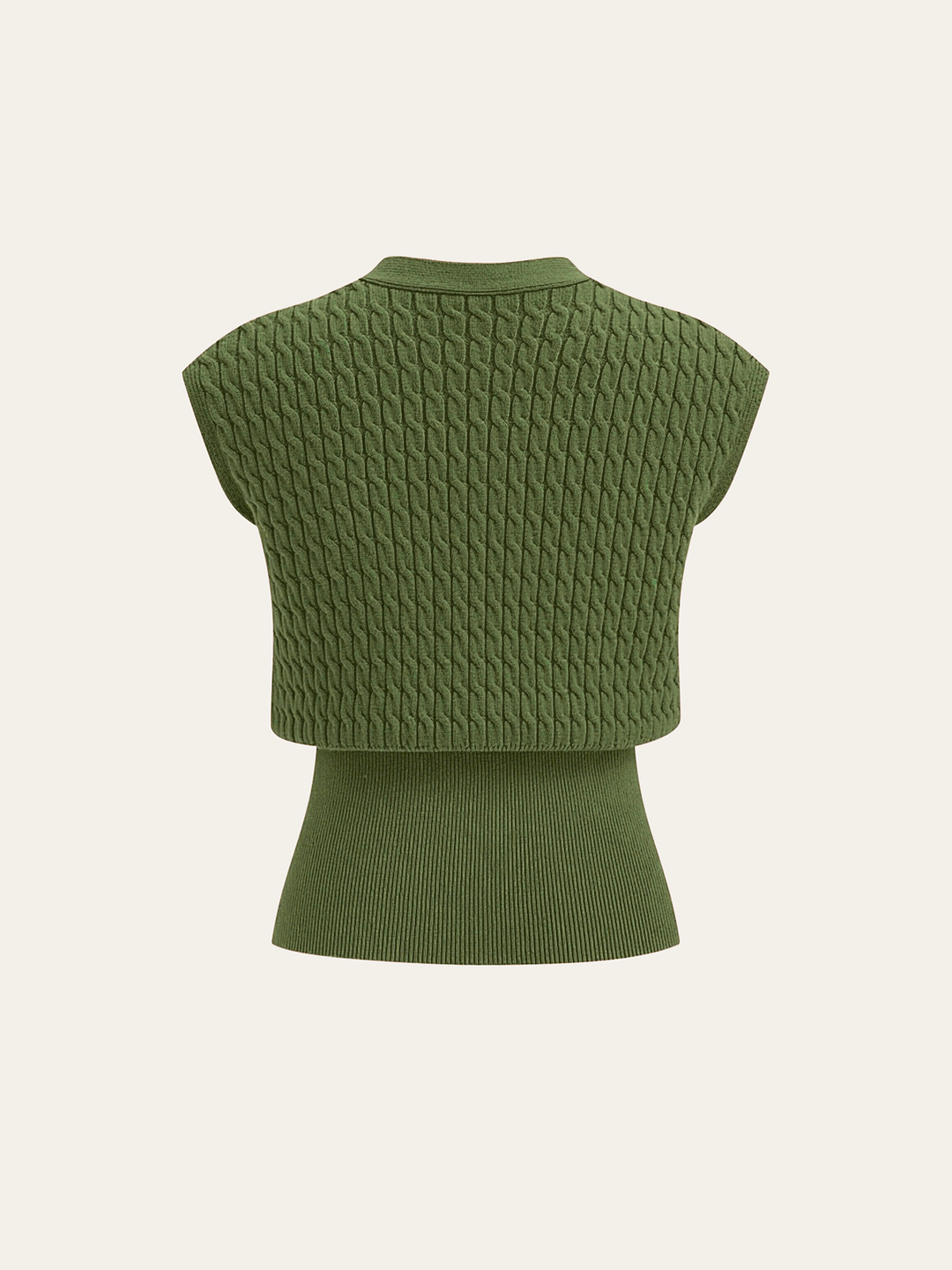 Metal Button Cable Knit Waist-Cinching Vest