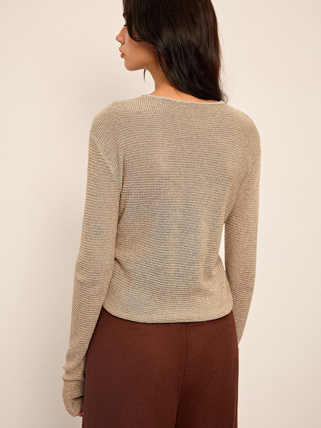 Knotted Front Long Sleeve Knit Top