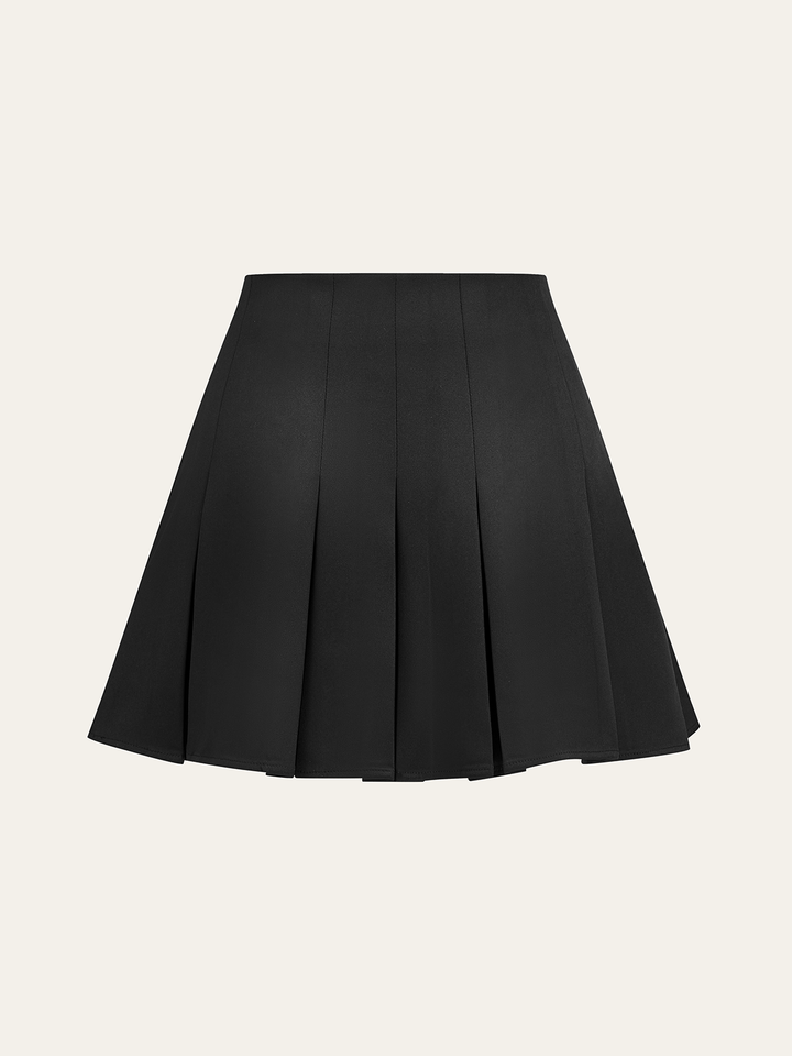 Pleated Mini Skirt with Decor Button