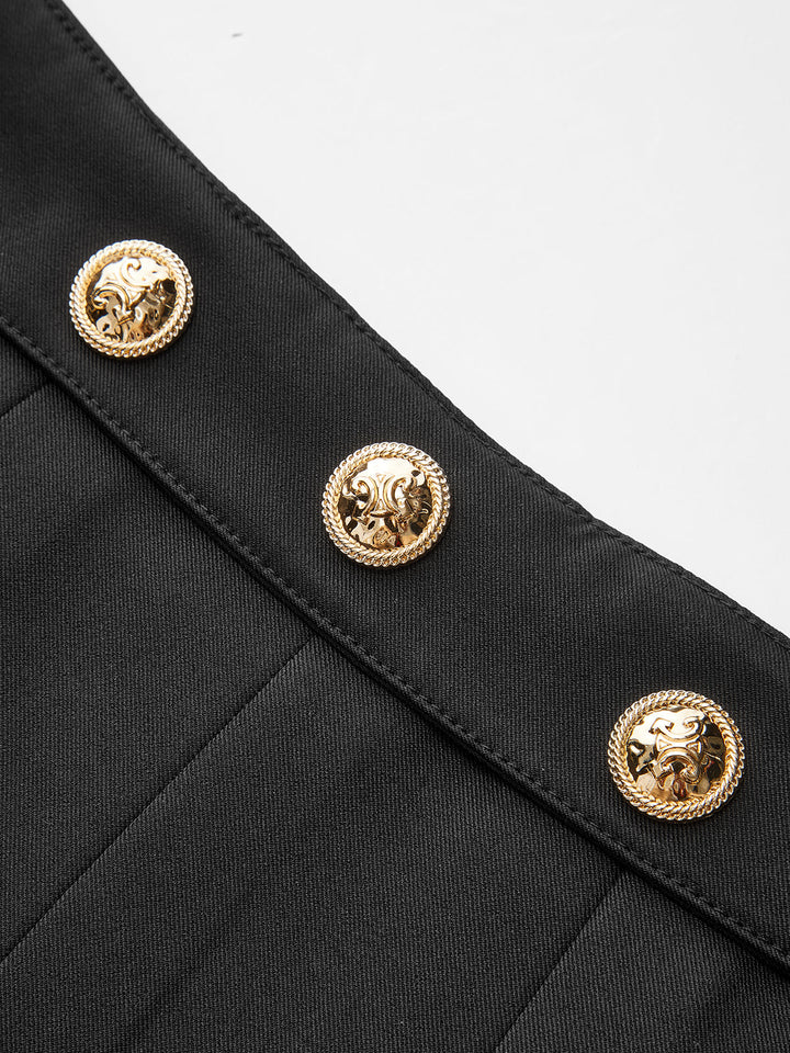 Pleated Mini Skirt with Decor Button