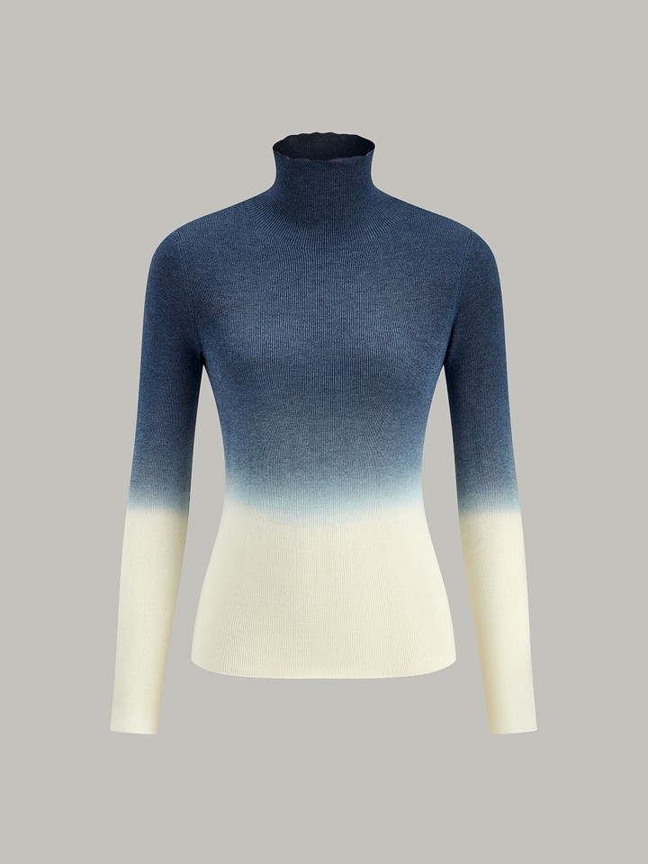Wool-Blend Ombre Slim Knit Top